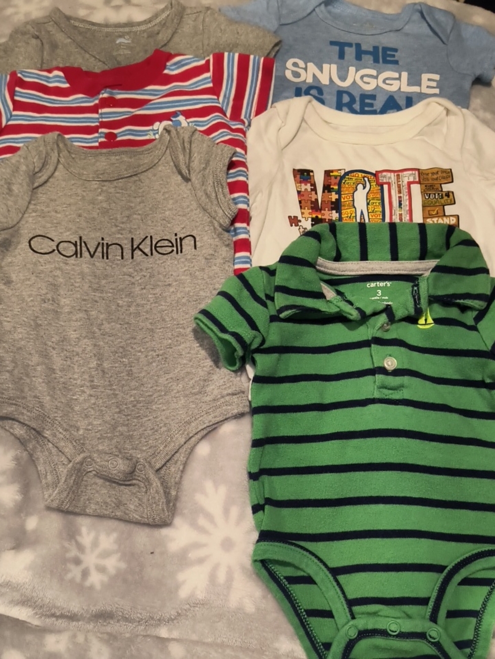 Bundle Of 6 Mixed Brand Statement Baby Bodysuits, 0-3, EUC